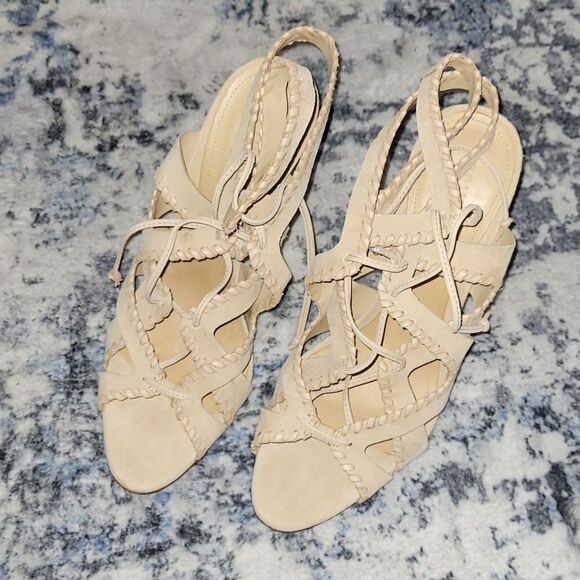 Beige/Nude Schutz 'Lenna' Lace up Strappy Heel - Picture 2 of 11